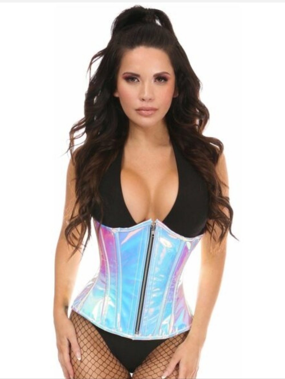 NWT Top Drawer Blue/Purple Holo Steel Boned Underbust Corset Size Large